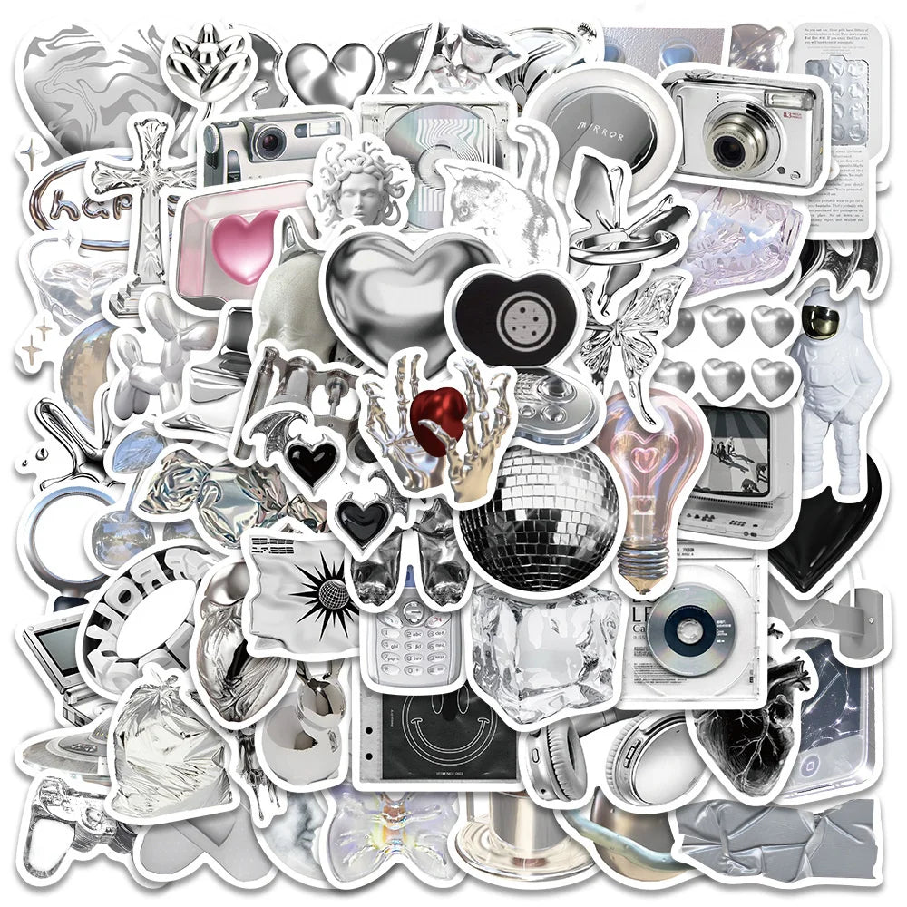 66pcs Korean Silvery Girly Stickers Pack Stationery Laptop Ipad Phone Sticker DIY Scrapbooking Supplies Journal Accessories (ONLINE ORDER ONLY)