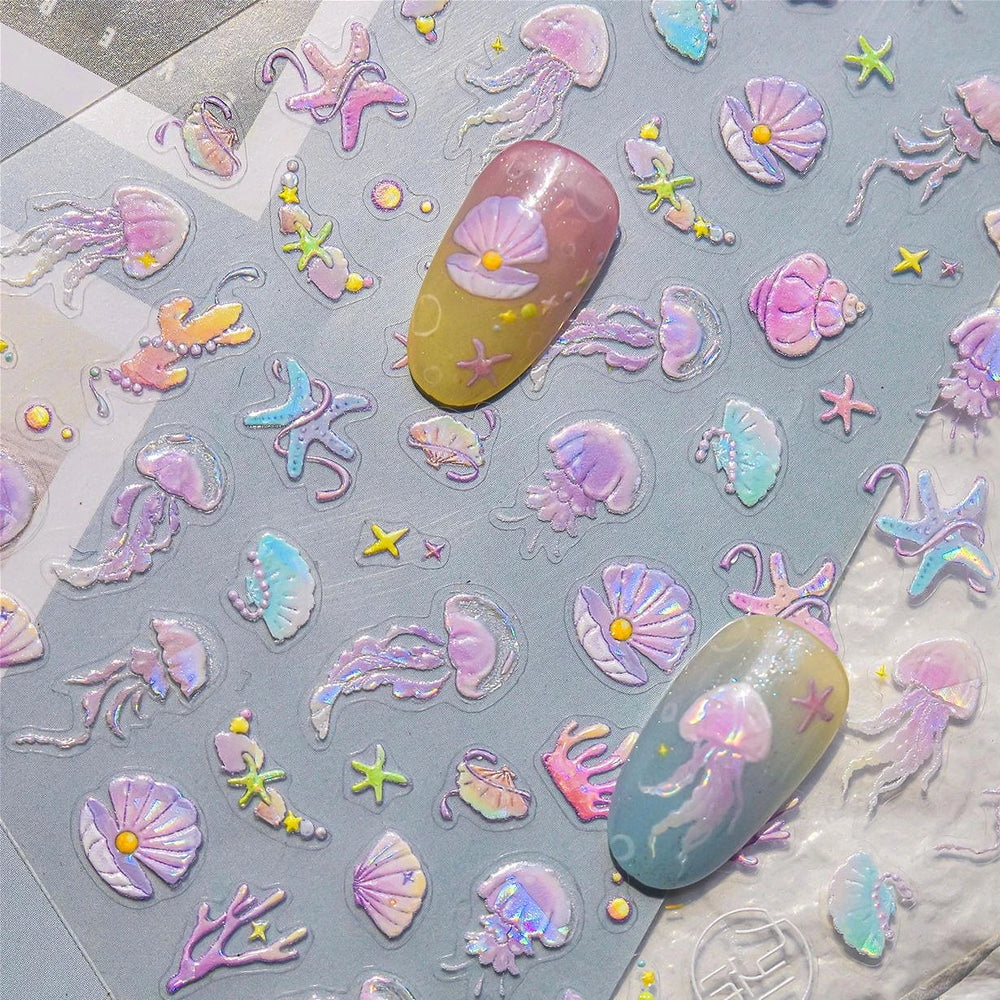 Infauna Jellyfish Conch Shell Starfish Octopus Coral Polypite Wishing Bottle Sea Self Adhesive Nail Art Stickers Manicure Decals (ONLINE ORDER ONLY)