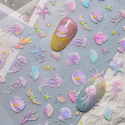 Infauna Jellyfish Conch Shell Starfish Octopus Coral Polypite Wishing Bottle Sea Self Adhesive Nail Art Stickers Manicure Decals (ONLINE ORDER ONLY)