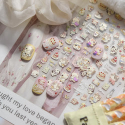 Cute Cat Cherry Sweet Cake Dog Butter Cookie Coffee Strawberry Jam Ice Cream Adhesive Nail Art Decoration Sticker Manicure Decal (Online Order Only)
