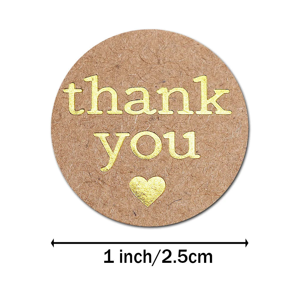 Round Thank You Stickers With Heart 1inch 100-500pcs Gold Foil Label Stickers Gift Packaging Seals Kraft Stationery Sticker (ONLINE ORDER ONLY)