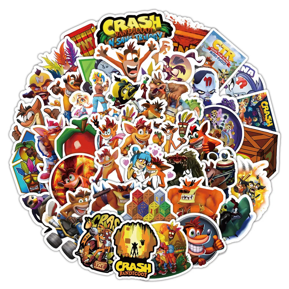 10/62Pcs Anime Video Game Crash Bandicoot Sticker Packs (ONLINE ORDER ONLY)