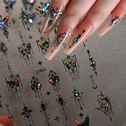 1pcs Butterfly Floral Nail Art Stickers Magic Shell Light Laser Black/White Nail Decoration Butterfly Slider Manicure Ornaments* (Online Order Only)