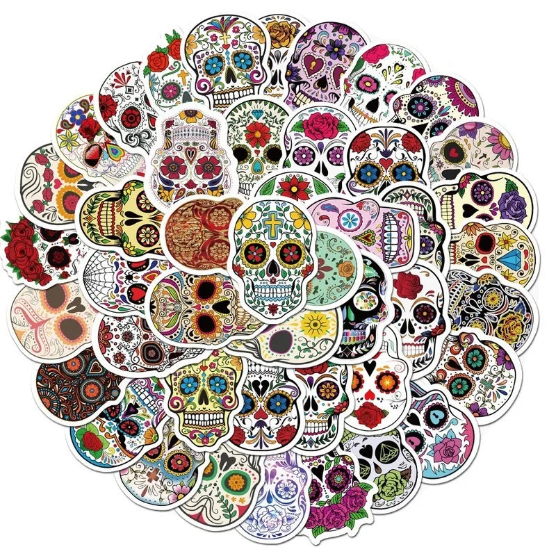 50pcs Sugar Skull Stickers for Skateboard, Laptop, Luggage, Car, Anime Toy (Online Order Only)