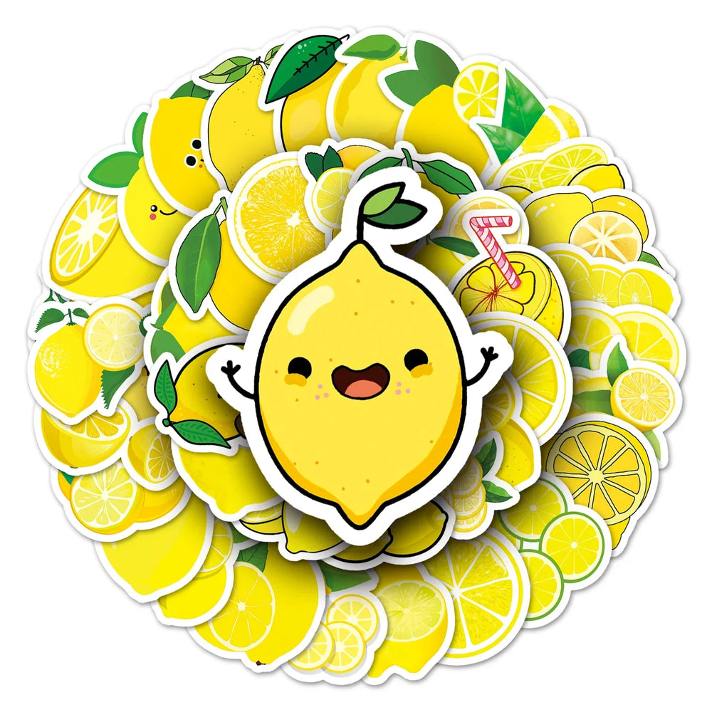 50Pcs Lemon Cartoon Waterproof Vinyl Stickers for Skateboard Snowboard Decals (ONLINE ORDER ONLY)