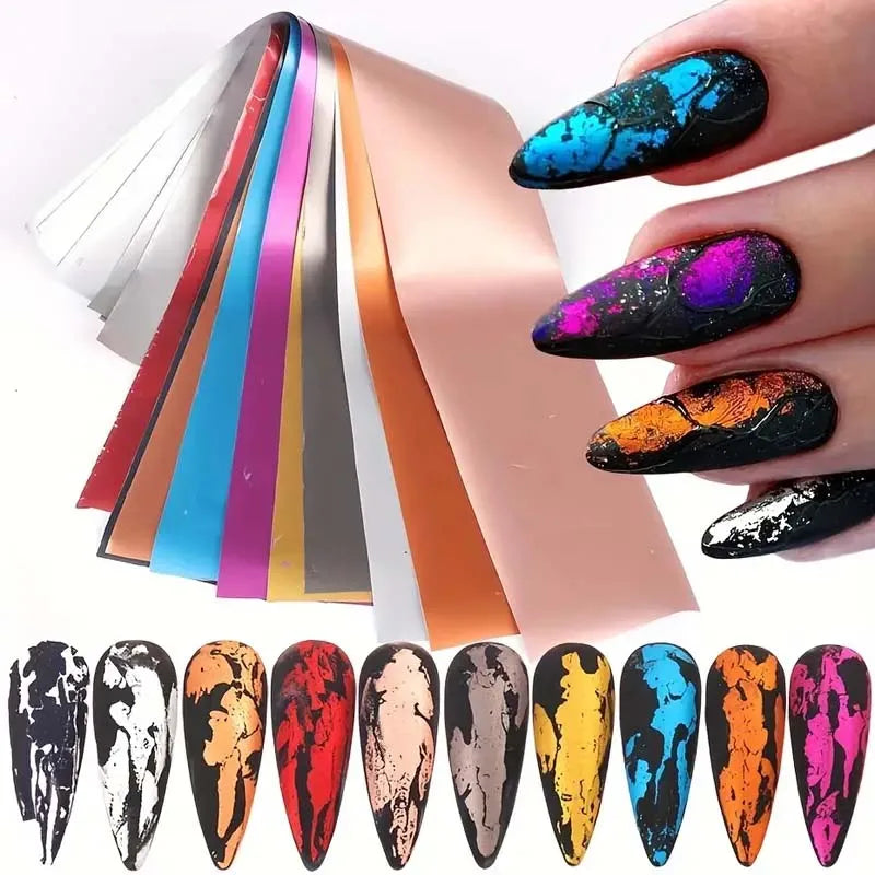 10pcs Nail Foils Matte Mirror Metal Gold Holographic Paper Gel Polish Transfer Sticker DIY Pattern Manicure Decoration (Online Order Only)