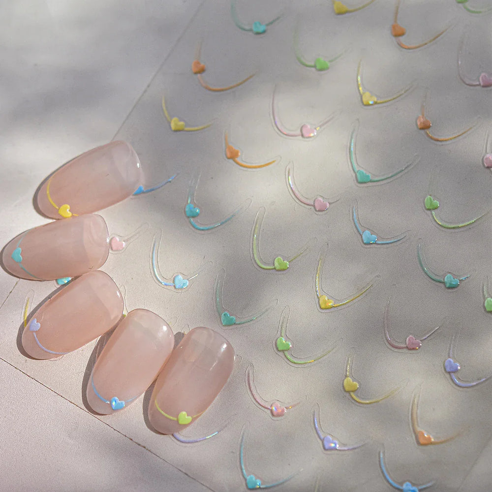Mini Love Heart Arc Curved Line French Style Minimalist Colourful Self-adhesive Nail Art Decorations Stickers Manicure Decals (Online Order Only)