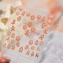 Bowknot Glove Socks Elk House Gingerbread Man Self Adhesive Nail Art Stickers Snowflake Christmas Tree Rhinestone Manicure Decal (Online Order Only)