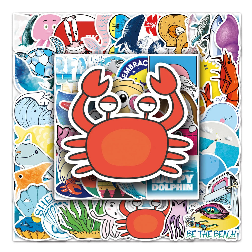 50Pcs Ocean Cartoon Waterproof Vinyl Stickers for Skateboard Snowboard (Online Order Only)