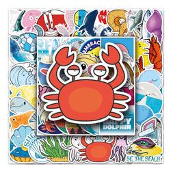 50Pcs Ocean Cartoon Waterproof Vinyl Stickers for Skateboard Snowboard (Online Order Only)
