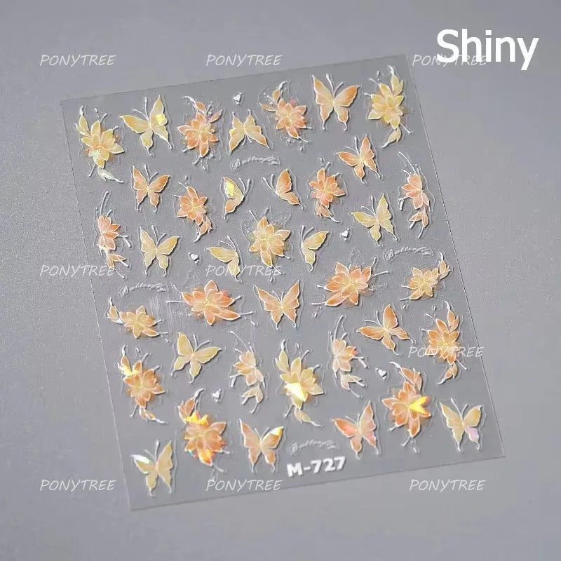 Green Blue Glass Butterfly Lily Flowers Star Line Water Droplet Charming Shiny Self Adhesive Nail Art Stickers Manicure Decals (ONLINE ORDER ONLY)