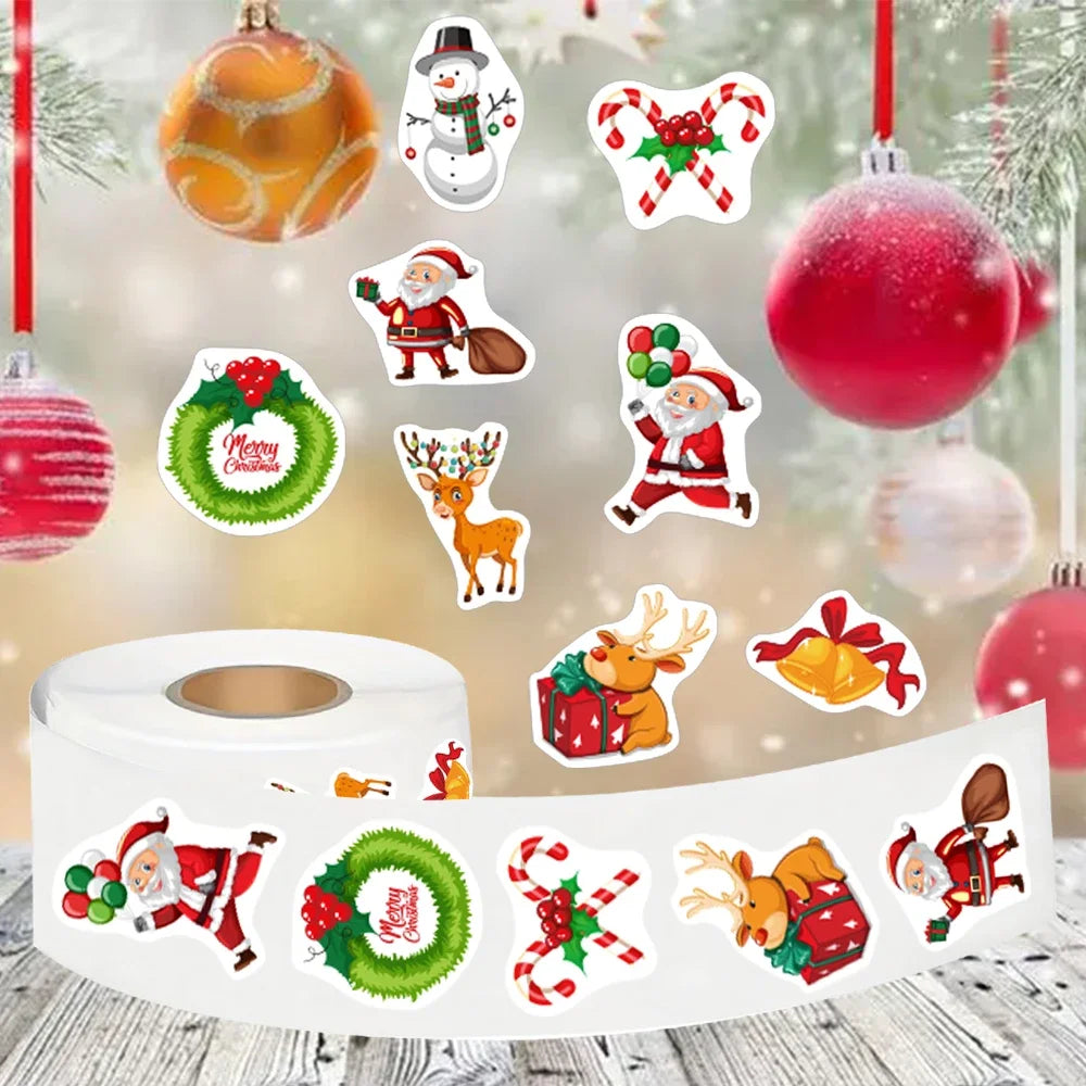 100-500pcs Heterotypic Christmas Themed Elks Snowmans Santa Claus Bells Stickers 8 Designs DlY Graffiti Holiday Tag Stationery (ONLINE ORDER ONLY)