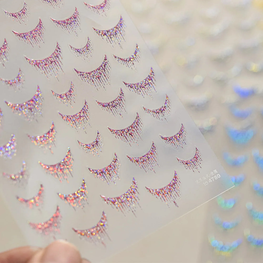 French Romantic Tassel Crescent Moon Laser Charming Gold Silver Arc Self Adhesive Nail Art Stickers Hot Stamping Manicure Decals (Online Order Only)