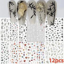 12PCS White Flowers Leaves 3D Nail Stickers Star/Moon/Sun Nail Art Decoration Decals Geometric Flower Stickers Nail Art Supplies (ONLINE ORDER ONLY)