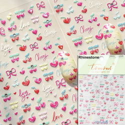 Lovely Red Fruit Strawberry Cherry Bowknot Love Heart Star Silk Ribbon Chic Rhinestone Adhesive Nail Art Stickers Manicure Decal (ONLINE ORDER ONLY)