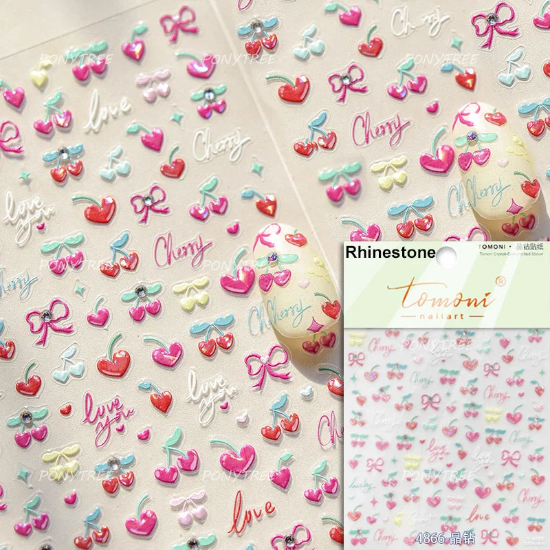 Mini Fruit Cherry Charming Strawberry Ribbon Line Bowknot Jelly Charming Chic Self Adhesive Nail Art Stickers Manicure Decals (ONLINE ORDER ONLY)