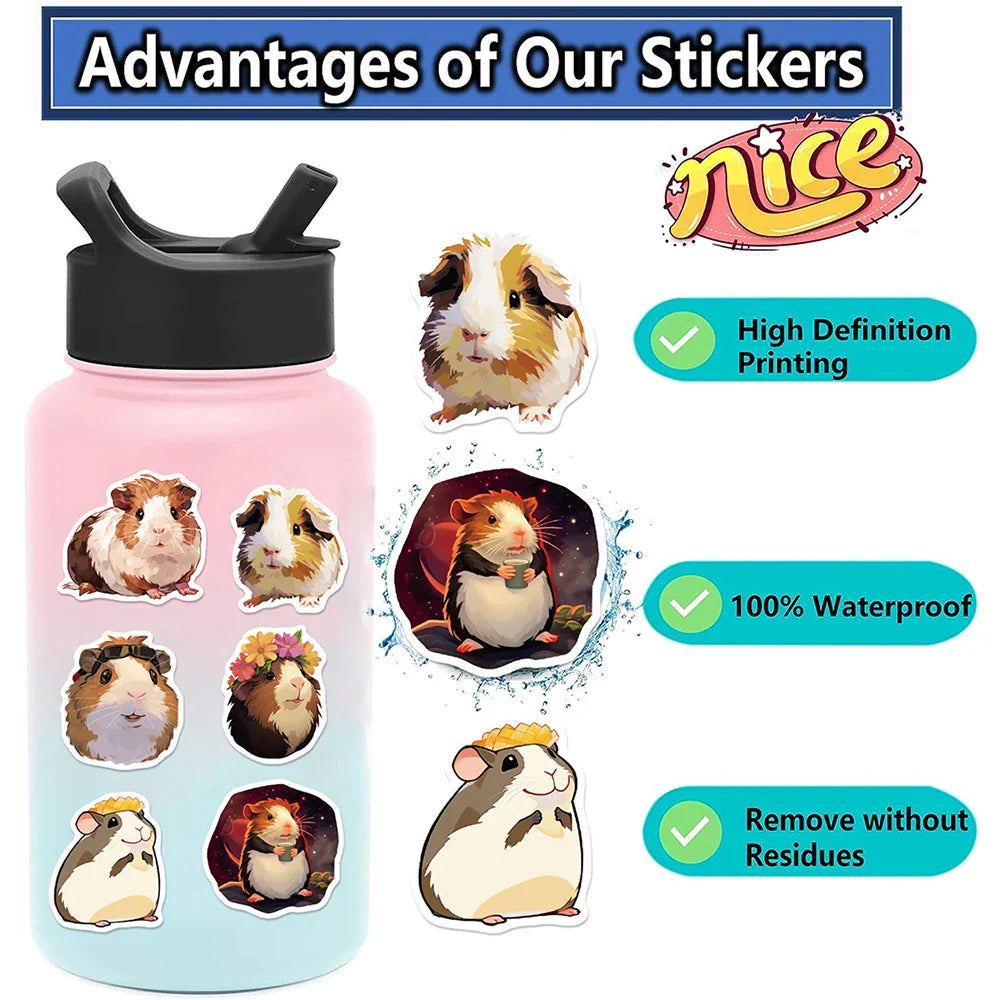 10/30/50PCS Cute Cavia Porcellus Stickers Cartoon Animal Decals Notebook Laptop Luggage Phone Suitcase Fridge DIY Decoration Toy (Online Order Only)