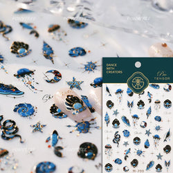 Marine Shell Starfish Ocean Elements Pearl Star Fishing Net Colourful Underwater Organisms 5D Nail Art Stickers Manicure Decals (Online Order Only)
