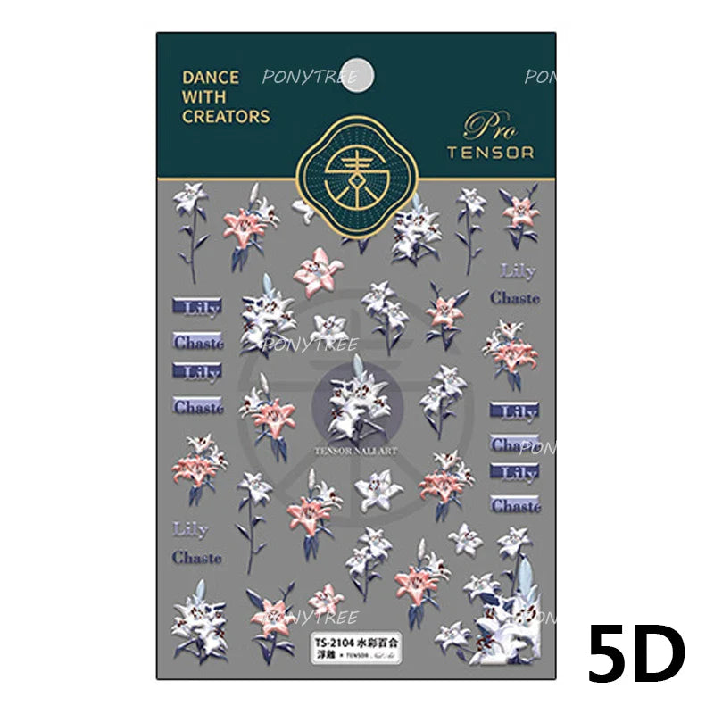 Spotless Lily Lilium Flowers Moon Pearl Crown Lily-white Pearl Necklace Pendant Self Adhesive Nail Art Stickers Manicure Decals (Online Order Only)