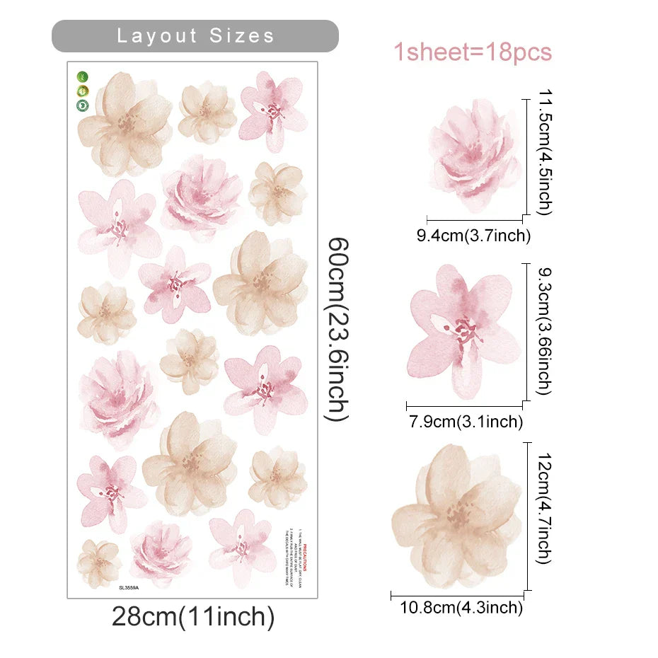 Boho Cartoon Flower Wall Stickers Nursery Decals Kids Room Decor (Online Order Only)