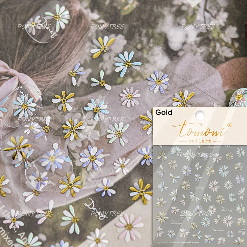 Flower Garden Purple Yellow Pink Daisy Butterfly Delicate 5D Soft Relief Adhesive Nail Art Decoration Sticker 3D Manicure Decals (ONLINE ORDER ONLY)