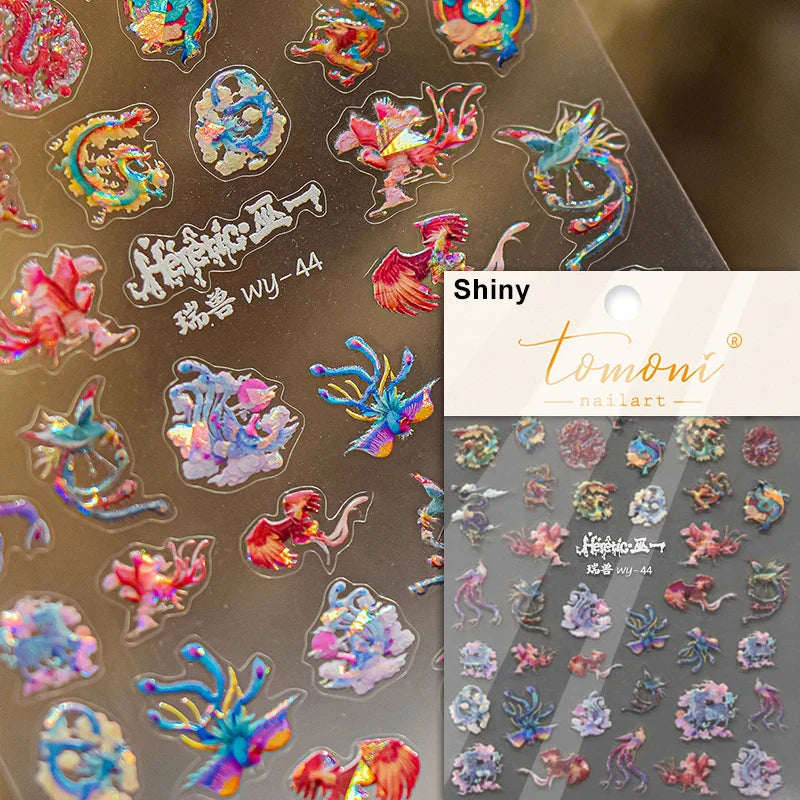 Auspicious Peach Blossom Snake Fan Flower The Spring Festival Tiger Head Adhesive Nail Art Stickers Red Lantern Manicure Decals (Online Order Only)
