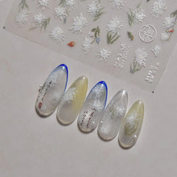 Antique Changle Flower Chrysanthemum Jade Pendant Feathers Green Leaf Adhesive Nail Art Stickers Flat Embossment Manicure Decals (Online Order Only)