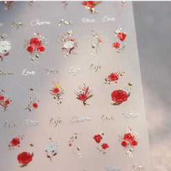 Chic Romantic Red White Flower Hot Stamping 5D Self Adhesive Nail Art Stickers Shiny Dreamy Camellia Rhinestone Manicure Decals (ONLINE ORDER ONLY)