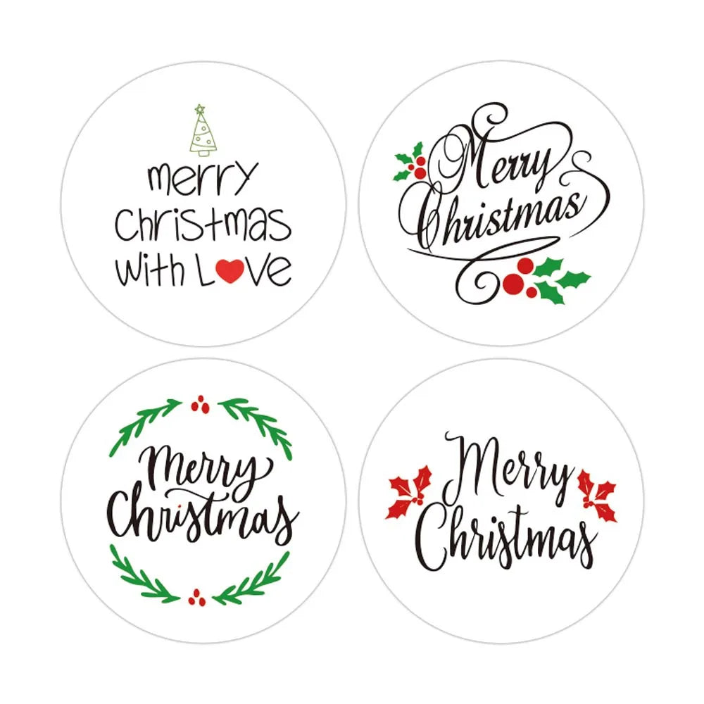 100-500Pcs White Merry Christmas Label Stickers for Card Gift Package Wrapping Festival Party Baking Small Business 1inch (Online Order Only)