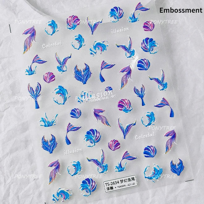 Conch Starfish Shell Beach Fish Star Ocean Colorful Water Bubbles Summer Delicate Self Adhesive Nail Art Stickers Manicure Decal (ONLINE ORDER ONLY)
