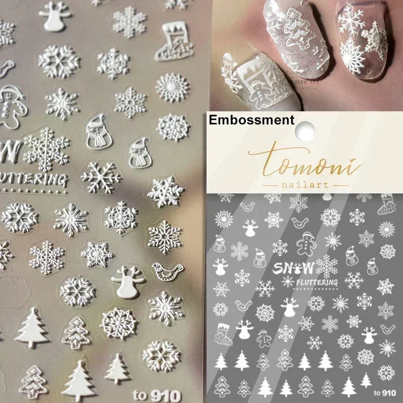 Black White Christmas Tree Snowflake Bowknot Snowman Socks Star Santa Hat Deer Rhinestone Winter Nail Art Sticker Manicure Decal (Online Order Only)