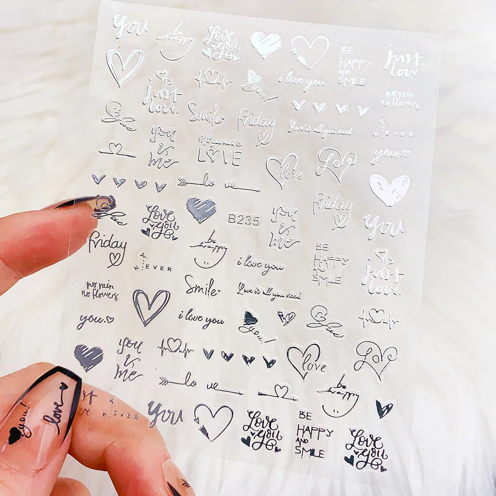 1PC Heart Love Design 3D Nail Art Sticker English Letter Self-Adhesive Slider Valentine's Day DIY Manicure Tips Accessories Tool (ONLINE ORDER ONLY)