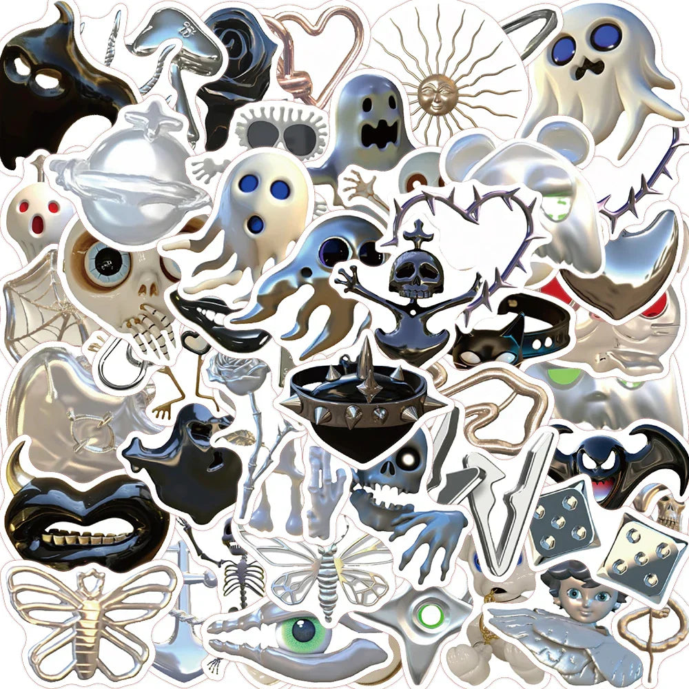 Horror Silver Cartoon Stickers 10/30/50pcs Skateboard Phone Notebook Helmet Bike Kids (Online Order Only)