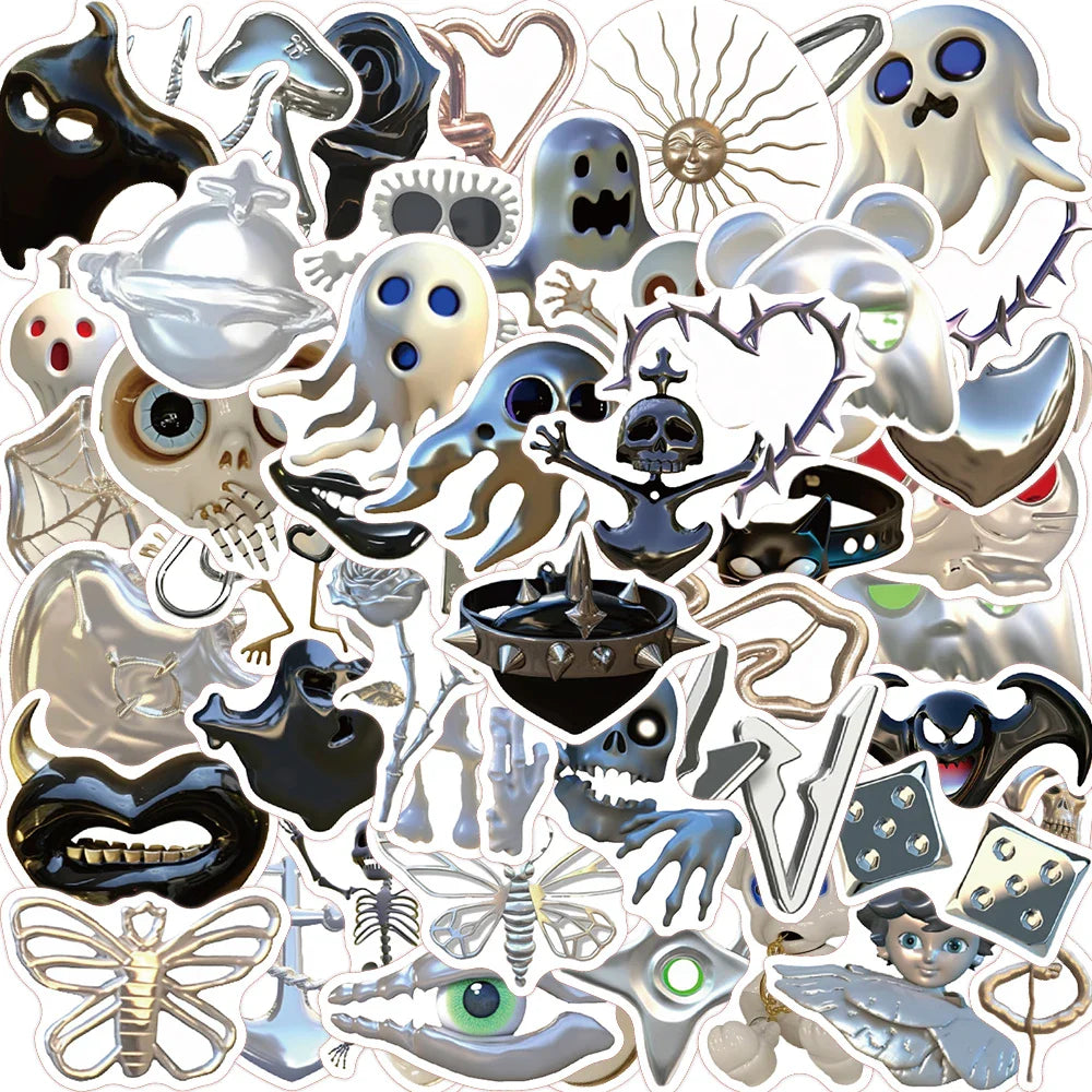 Horror Silver Cartoon Stickers 10/30/50pcs Skateboard Phone Notebook Helmet Bike Kids (Online Order Only)