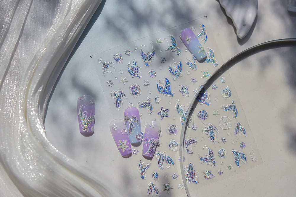 Jellyfish Schools of Fish Shoal Mermaid Tail Seahorse Dreamy Ocean Starfish Shell Coral Adhesive Nail Art Sticker Manicure Decal (ONLINE ORDER ONLY)