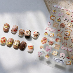Toast Butter Brioche Bread Dim Sum Cookie Cherry Pudding Food Fork Doughnut Relief Adhesive Nail Art Stickers Manicure Decals (ONLINE ORDER ONLY)