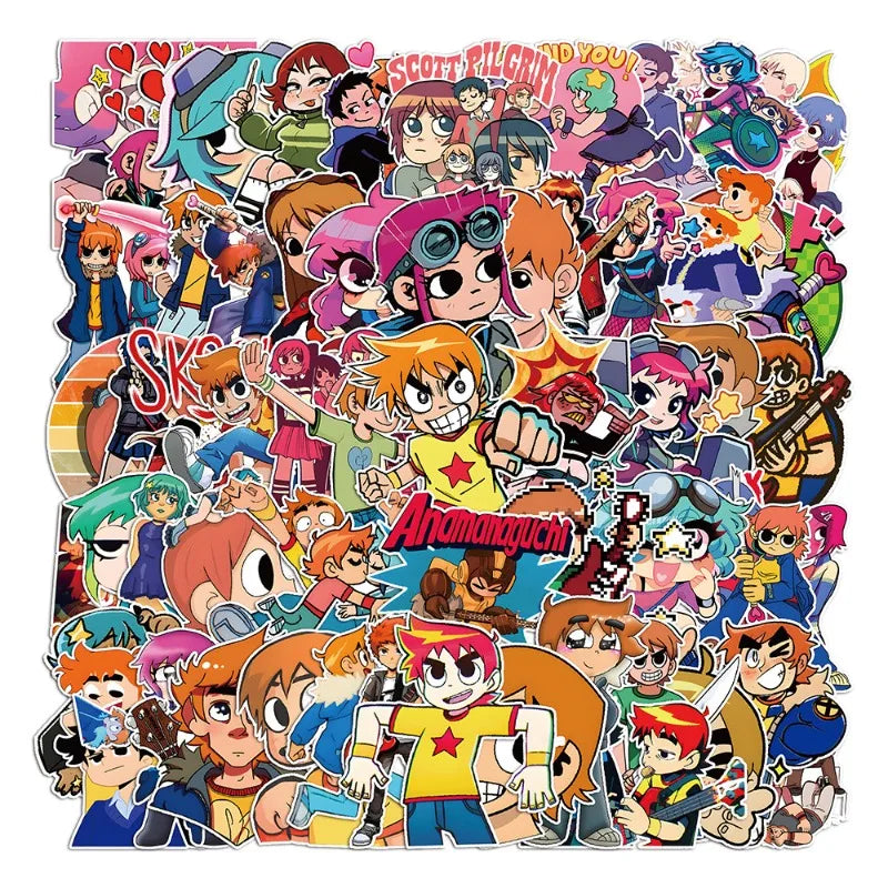 Scott Pilgrim Cartoon Stickers 50pcs for Laptop, Phone, Car, Water Bottle, Suitcase, Refrigerator (Online Order Only)