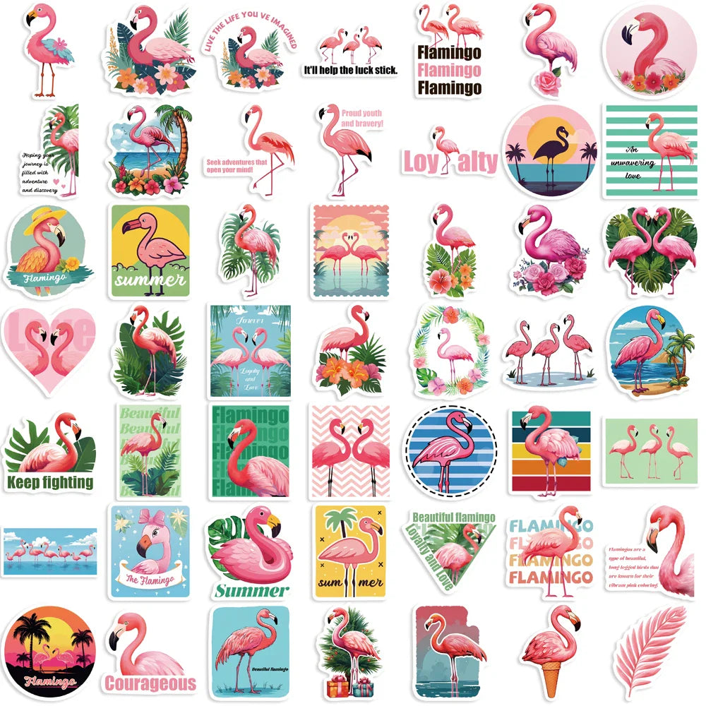 50pcs Flamingos Stickers Dream for DIY Girls Scrapbook Suitcase Water Bottle Phone Laptop Guitar Decal Cartoon Sticker Toys (Online Order Only)