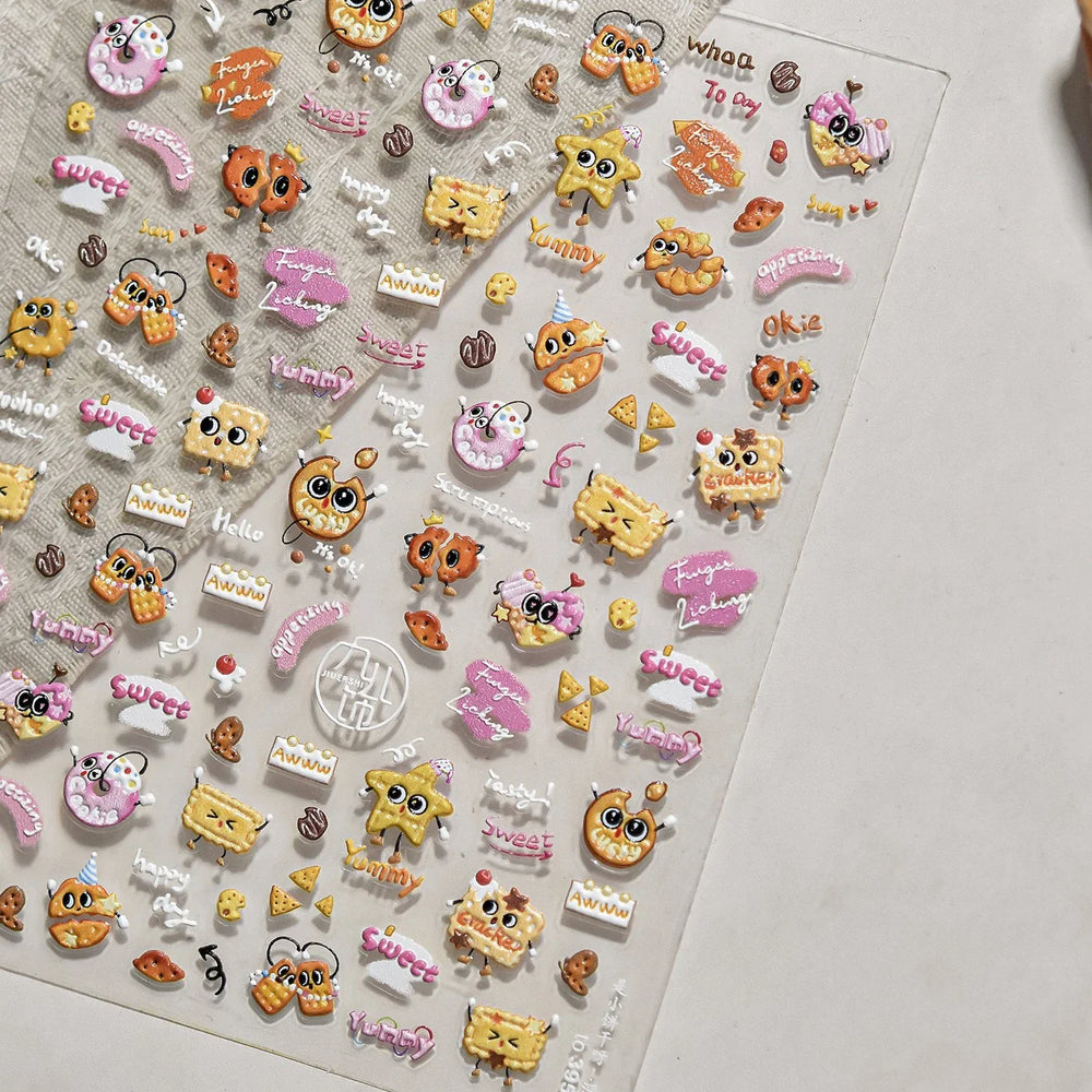 Sweet Cookies Biscuit Snack Delicious Doughnut Savoury Food Bicky Croissant Cheese Pudding Baguette Chic Nail Art Stickers Decal (ONLINE ORDER ONLY)