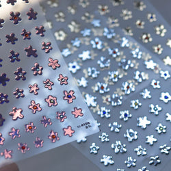 Hot Stamping Laser Silver Pink White Flower Rhinestone Pearl Irregular Petal Adhesive Nail Art Decoration Sticker Manicure Decal (ONLINE ORDER ONLY)