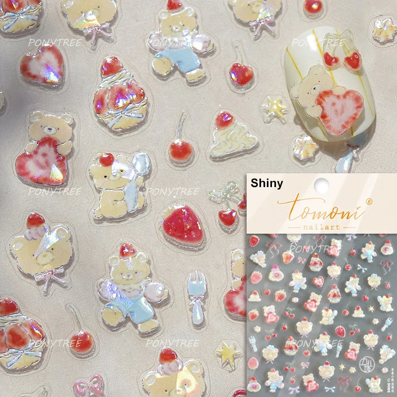 Graffiti Bear Cat Kitten Dog Puppy Bowknot Cake Tulip Note Star Cherry Cup Adhesive Nail Art Decoration Sticker Manicure Decals (ONLINE ORDER ONLY)