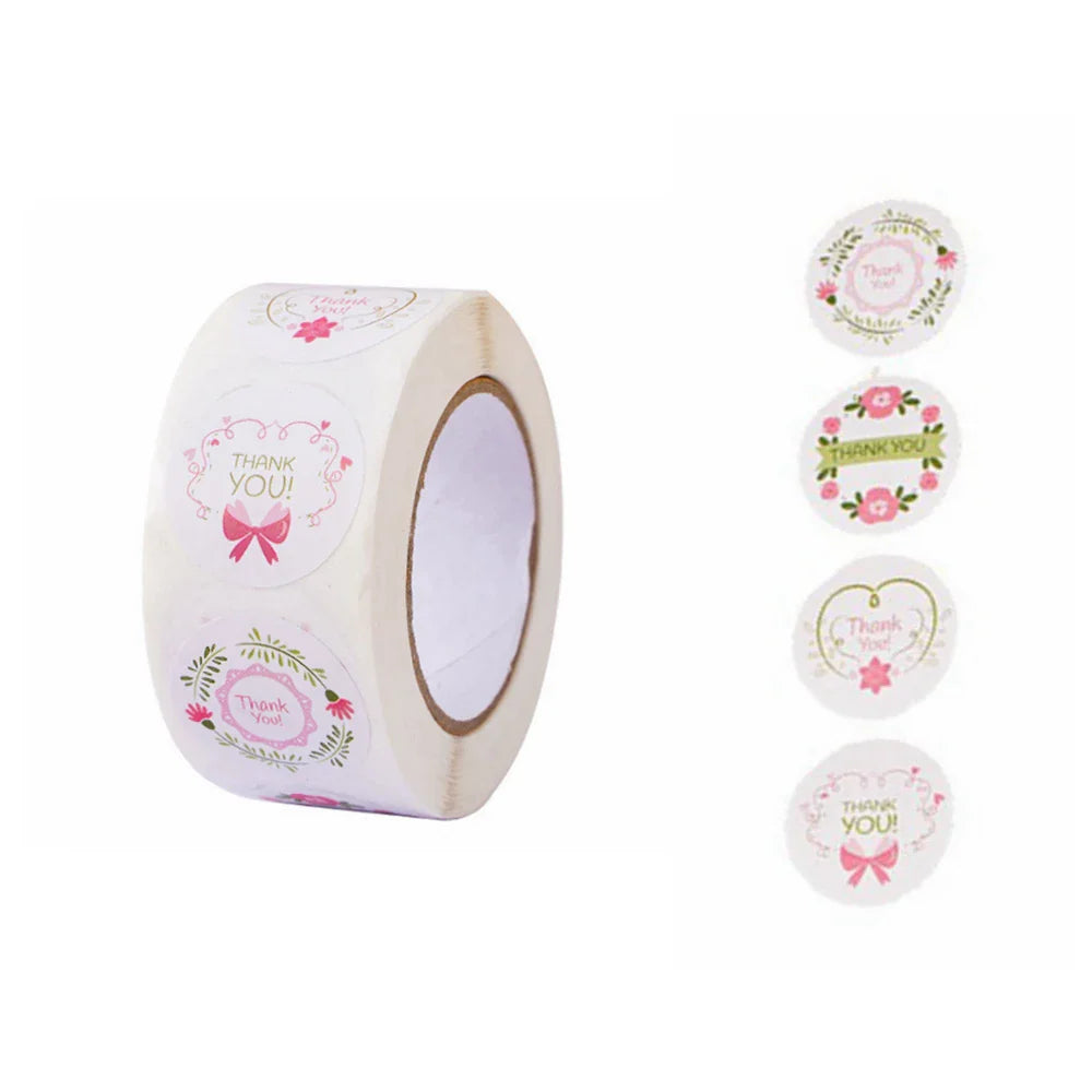 500pcs/roll Thank You Stickers Flower Pattern Party Wedding Decoration Gift Envelope Seal Labels Scrapbooking Stickers (ONLINE ORDER ONLY)