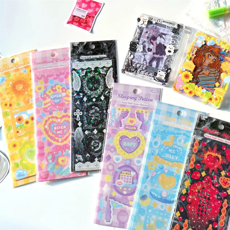 4pcs/set Sweet Cool Bear Call Series Scrapbooking Sticker Korean ins Hand Account Idol Card DIY Deco Material Sticker Stationery (ONLINE ORDER ONLY)