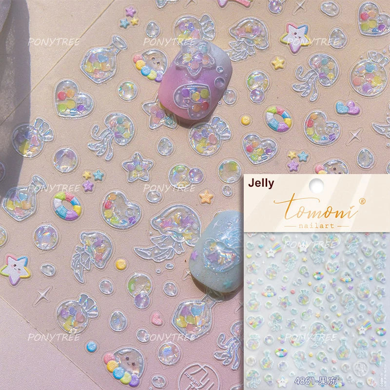 Star Drift Bottle Current Bottle Jellyfish Marine Meteor Water Bubble Love Heart Self Adhesive Nail Art Stickers Manicure Decals (ONLINE ORDER ONLY)