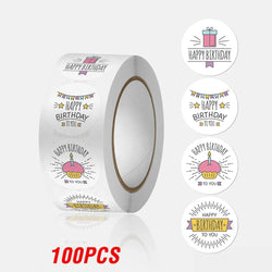 100-500pcs Round Happy birthday Labels Kraft Paper Sticker Candy Bag Flower Gift Box Cake Boxes and Packaging Wedding Stickers (ONLINE ORDER ONLY)