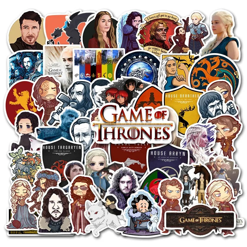50pcs Game of Thrones Stickers for Laptop, Phone, Scooter, Cup, Suitcase, Fridge (Online Order Only)