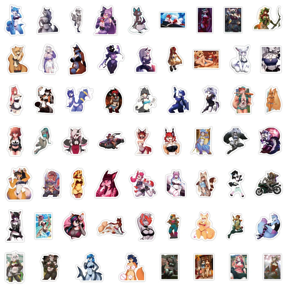 10/30/60PCS Sexy Furry Personification Animal Stickers Cute Cartoon Graffiti Decals Toy DIY Laptop Guitar Bike Skateboard Fridge (ONLINE ORDER ONLY)