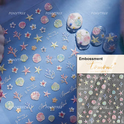 Marine Shell Starfish Ocean Elements Pearl Star Fishing Net Colourful Underwater Organisms 5D Nail Art Stickers Manicure Decals (Online Order Only)
