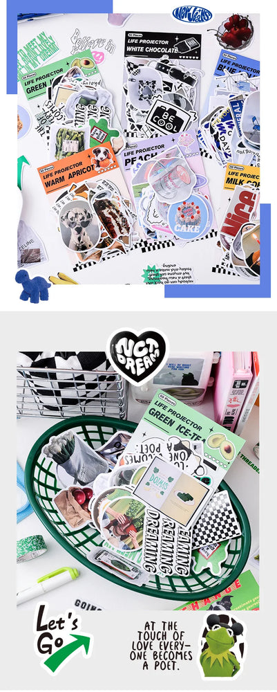50pcs/lot Korean ins Scrapbook Stickers Life Projector Series Art Craft Sticker Decorative Diary Planner Cute Stationery Sticker (ONLINE ORDER ONLY)