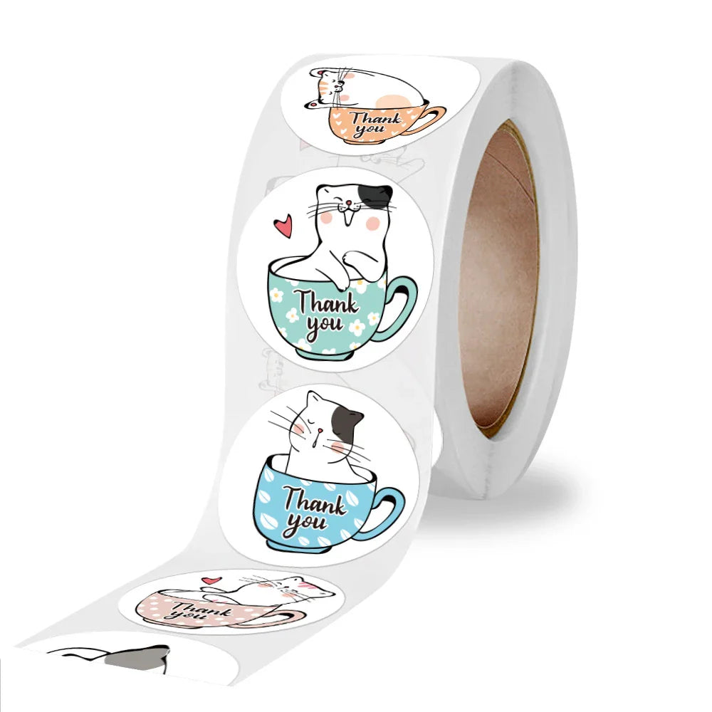 100-500pcs Thank You Cats Stickers For Kids Reward Stickers Thanksgiving Labels Toys 6 Beautiful Designs Stationery stickers (ONLINE ORDER ONLY)